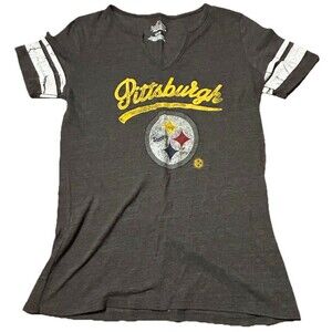 Pittsburgh Steelers Women’s Medium V-Neck T-Shirt Majestic Black Gold NFL